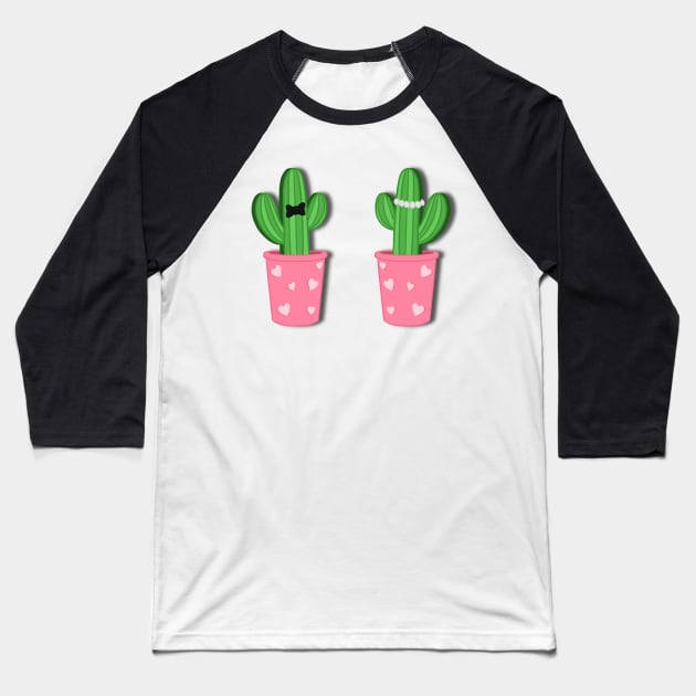 Cute Cactus Couple Art Baseball T-Shirt by icantdrawfaces